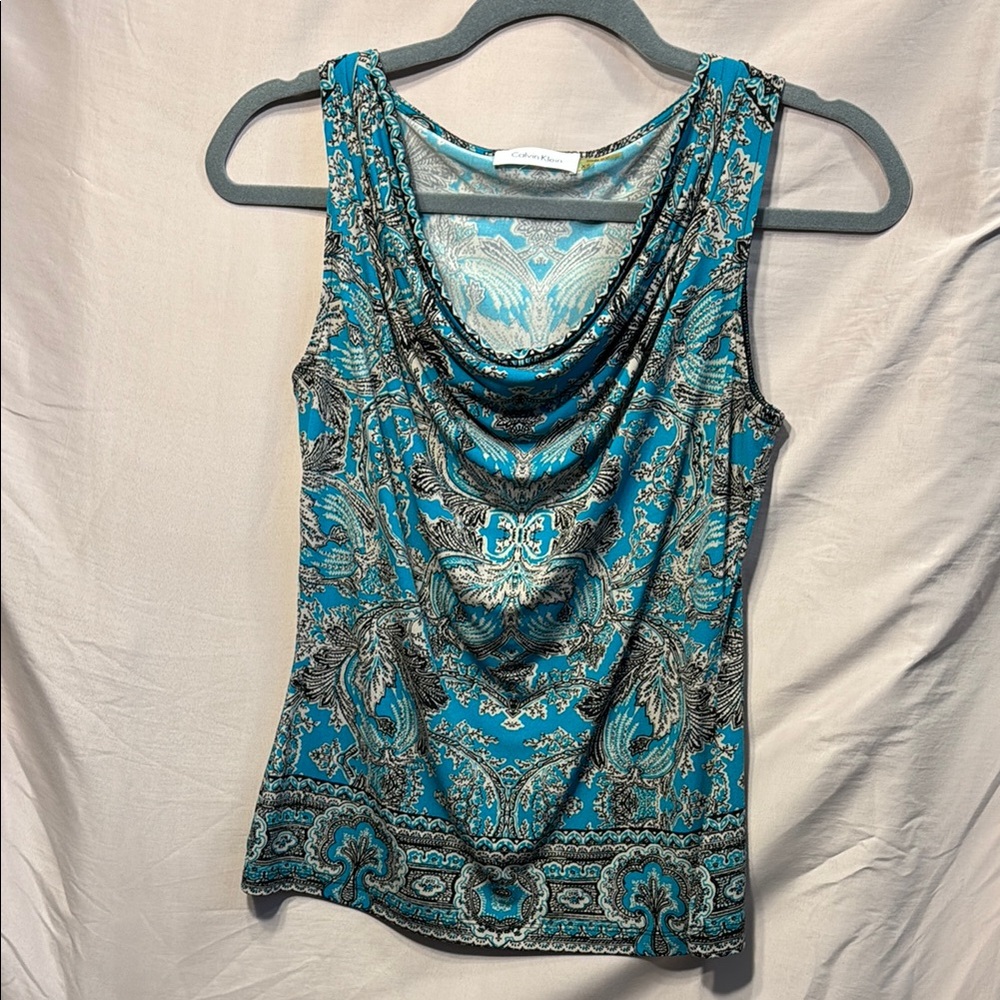Elegant Blue Paisley Women's Top